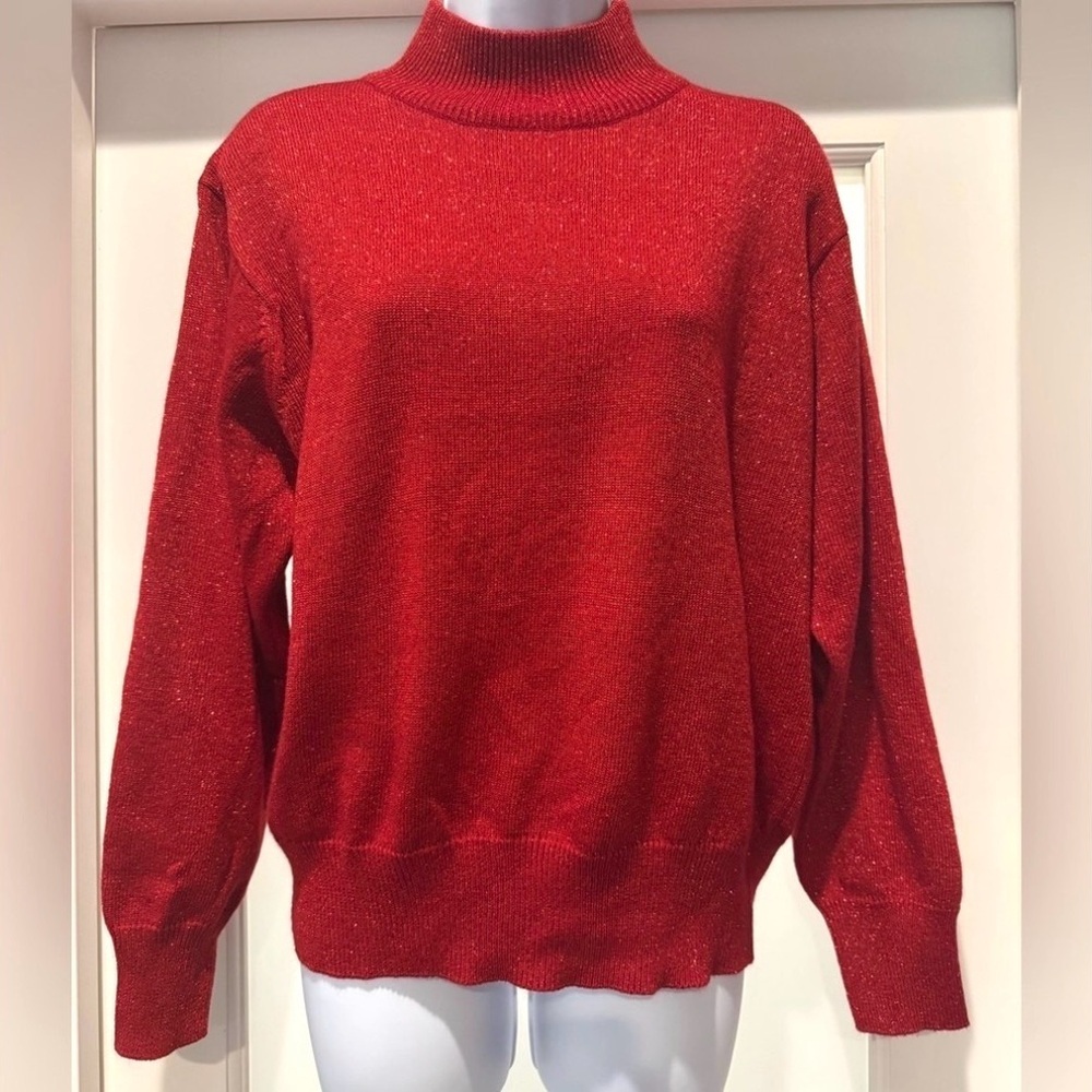 Dressbarn Red Metallic Knit Turtleneck Sweater | Size Large